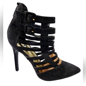 G by Guess Black Suede Caged Bootie with back Ankle Zipper size 8.5